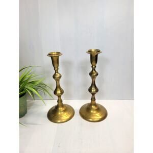 2 Vintage Brass Candlesticks, Pair Candleholders Made in India 10"